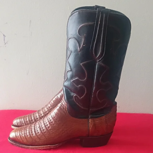 Lucchese Black and Brown Western Boots Guinine Caiman